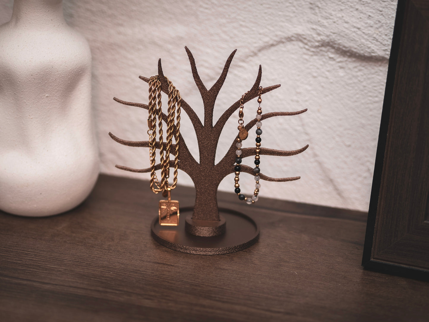 Schmuckständer Baum für Armbänder, Ringe, Earcuffs, Creolen mit Ablage