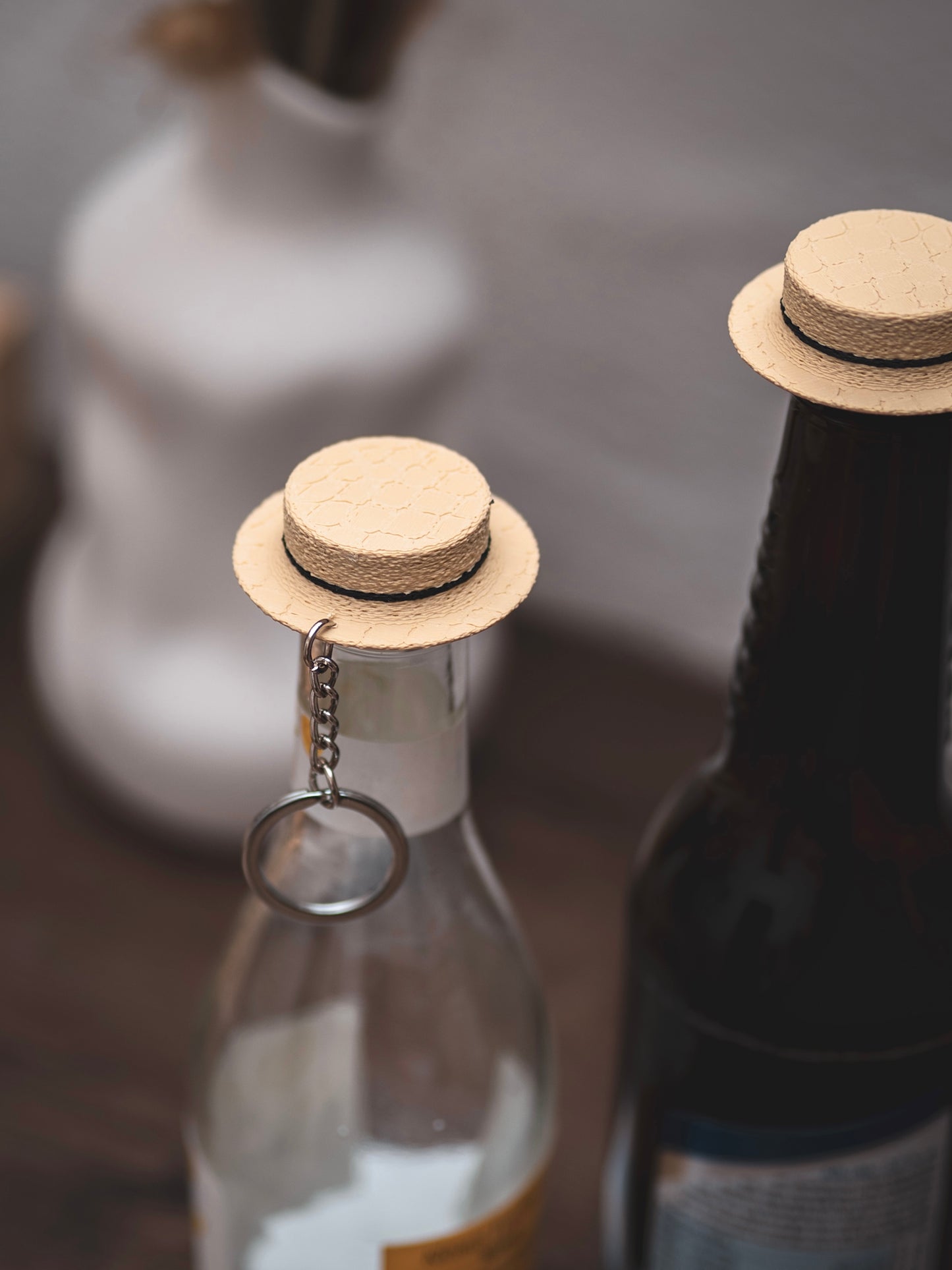 Flaschendeckel Strohhut für Bier, Limo & kl. Sektflaschen | auch als Schlüsselanhänger