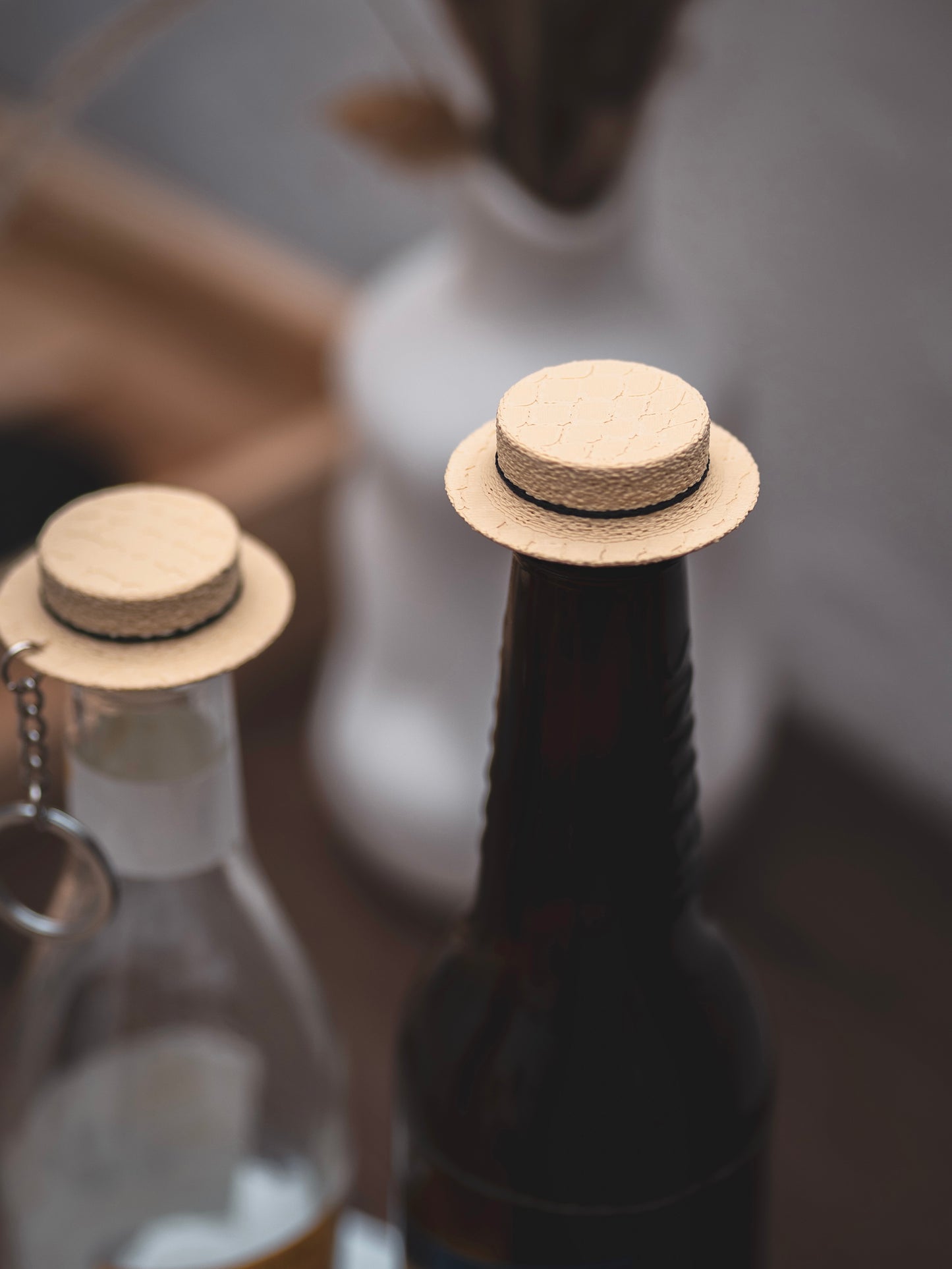 Flaschendeckel Strohhut für Bier, Limo & kl. Sektflaschen | auch als Schlüsselanhänger