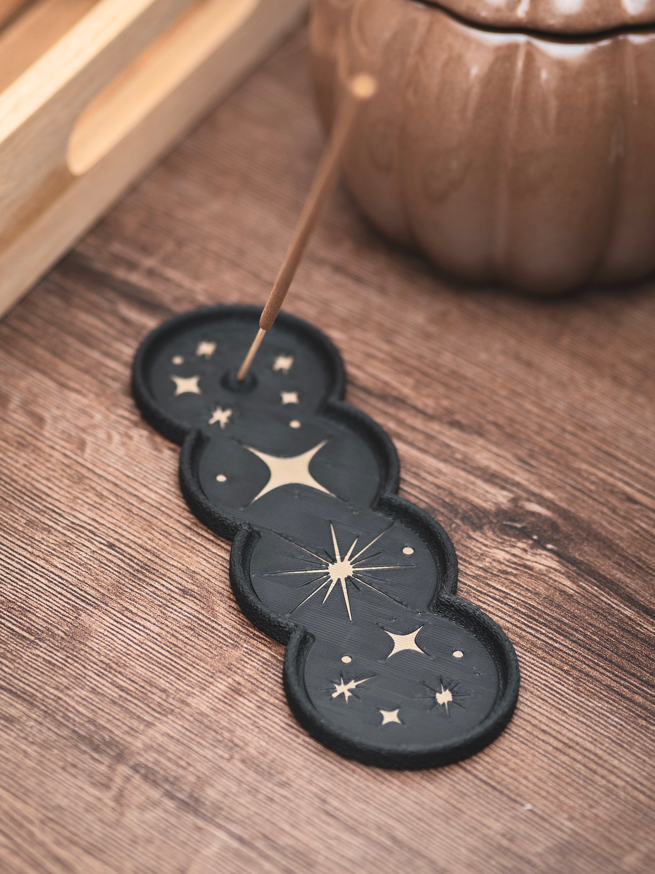 Räucherstäbchen Halter Sterne | 16 cm - schwarz iridiumgold