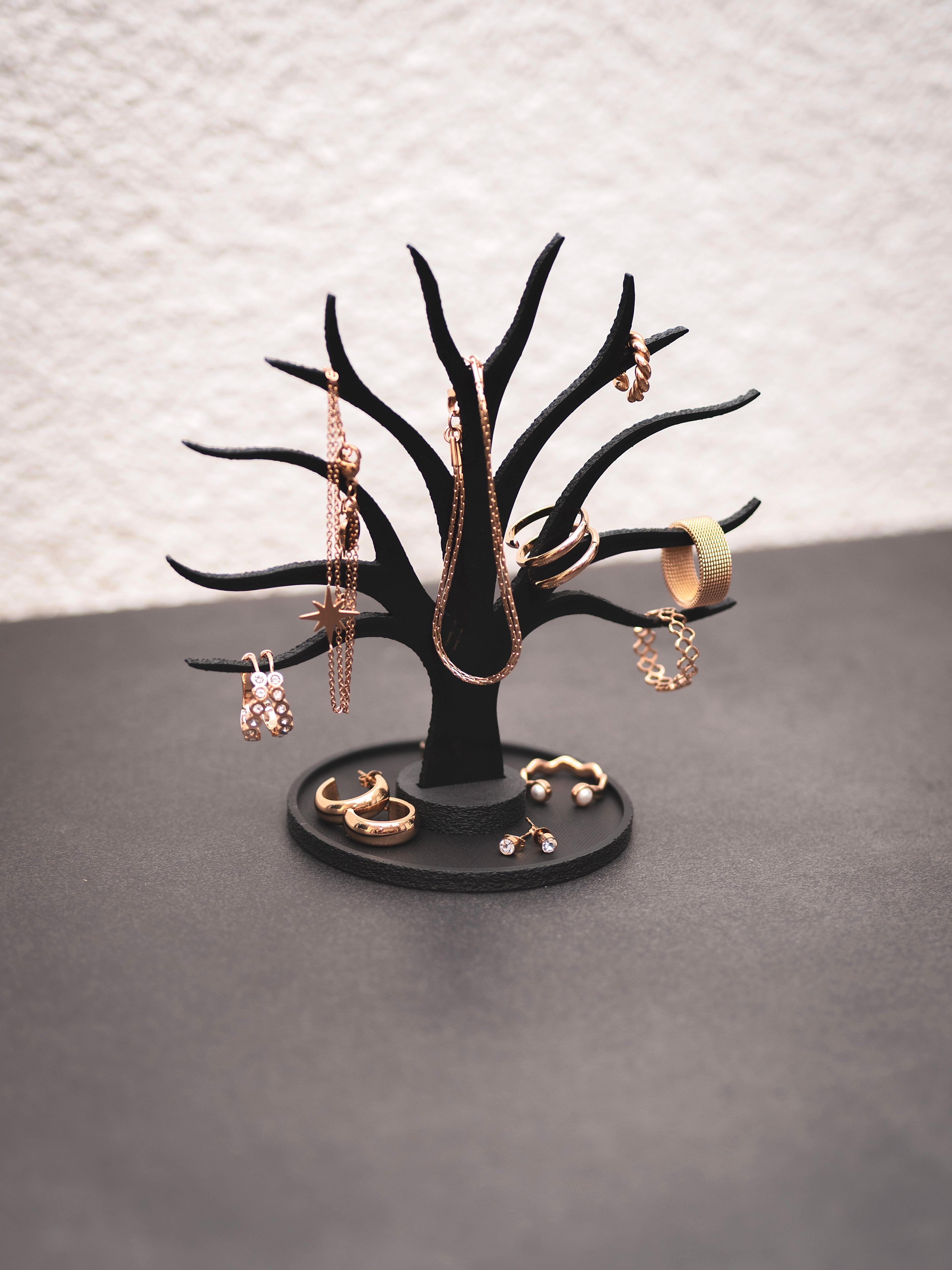 Schmuckständer Baum für Armbänder, Ringe, Earcuffs, Creolen mit Ablage