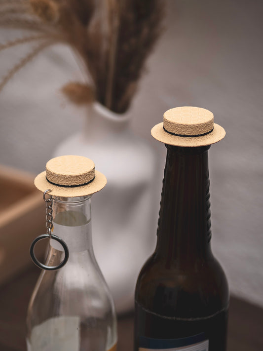 Flaschendeckel Strohhut für Bier, Limo & kl. Sektflaschen | auch als Schlüsselanhänger