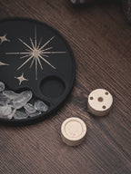 Räucherwerkhalter Set Sterne | 10 cm - schwarz iridiumgold mit Bergkristallen und Räucherkegeln | für Kegel & Stäbchen