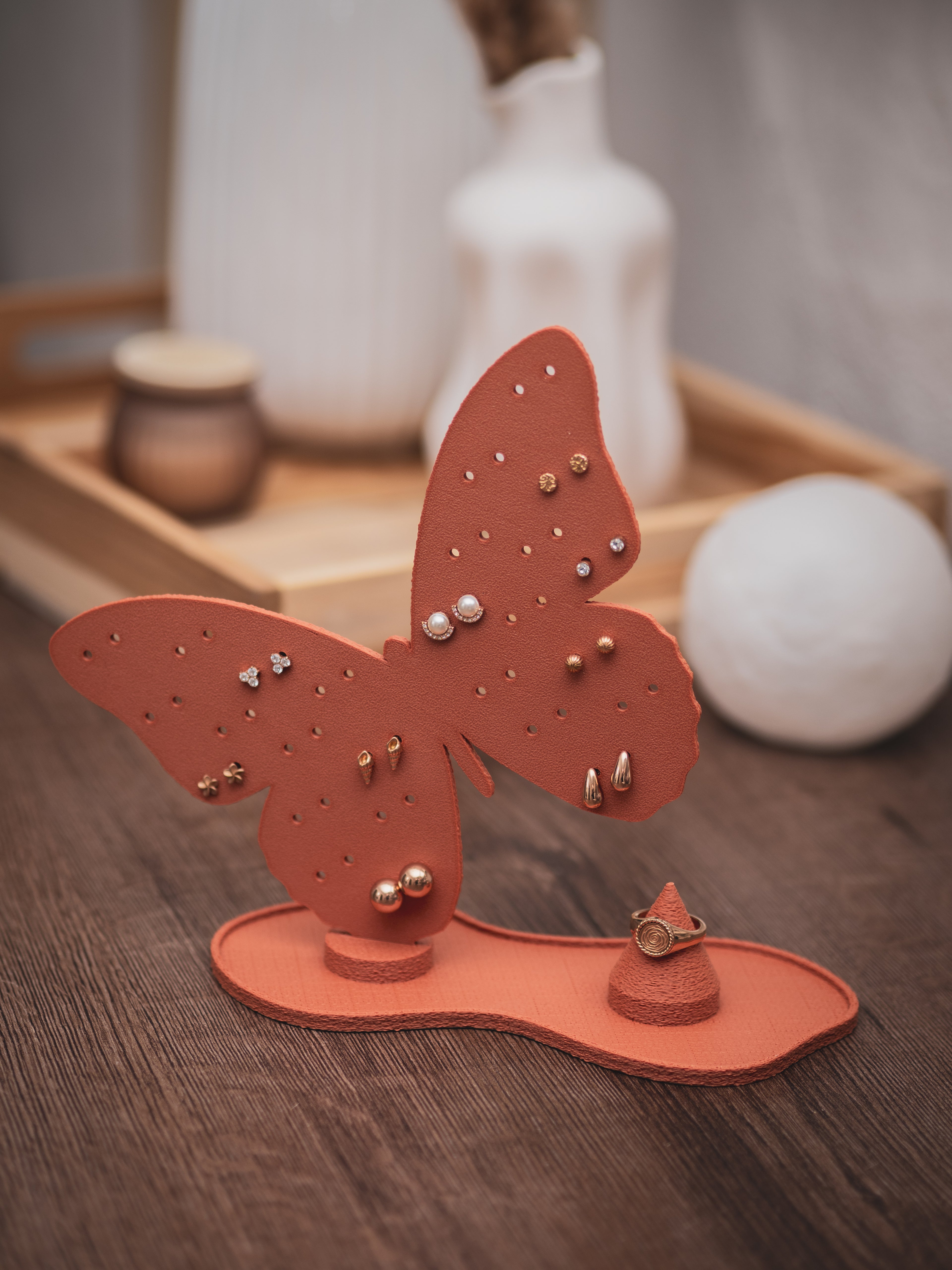 Schmuckständer Schmetterling für Ohrstecker mit Ablage und Ringhalter