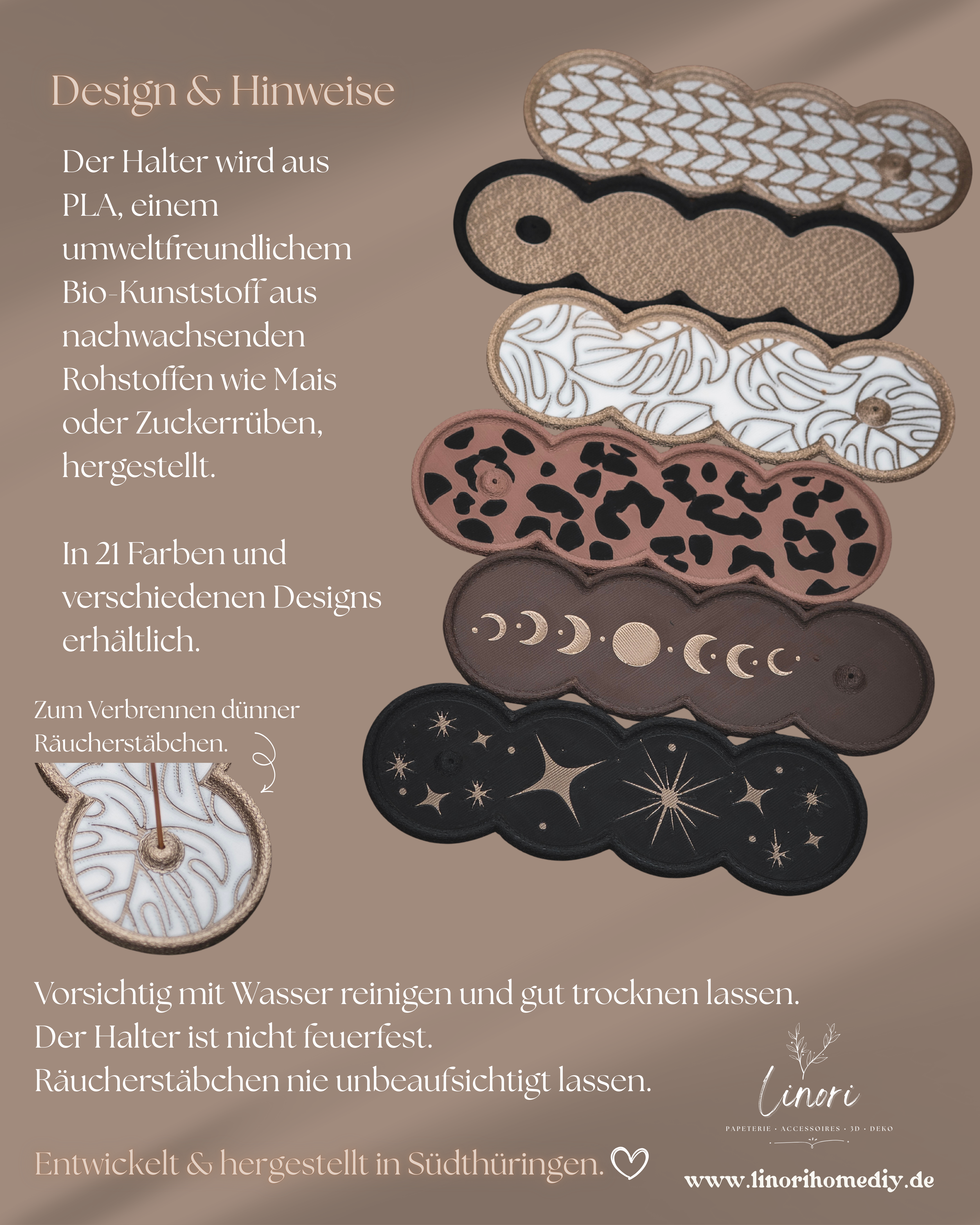 Räucherstäbchen Halter | 16 cm - verschiedene Farben | + 1 Gratis Räucherstäbchen