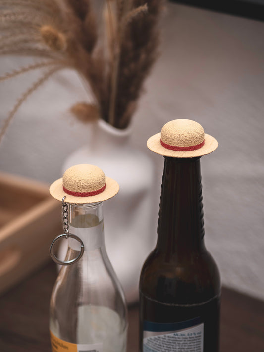 Flaschendeckel Sommerhut für Bier, Limo & kl. Sektflaschen | beige | auch als Schlüsselanhänger