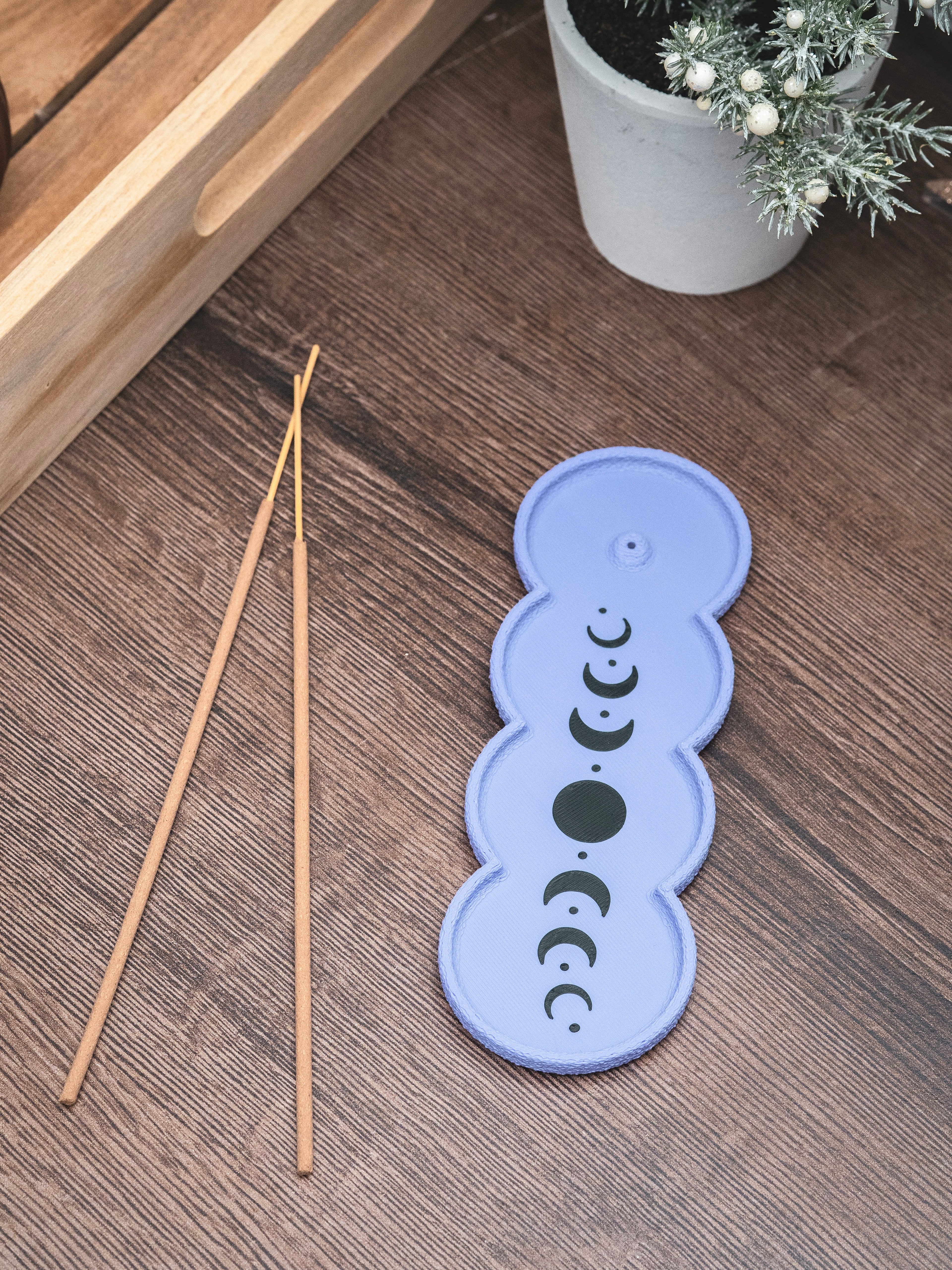 Räucherstäbchen Halter Mondphasen | 16 cm - verschiedene Farben | + 1 Gratis Räucherstäbchen