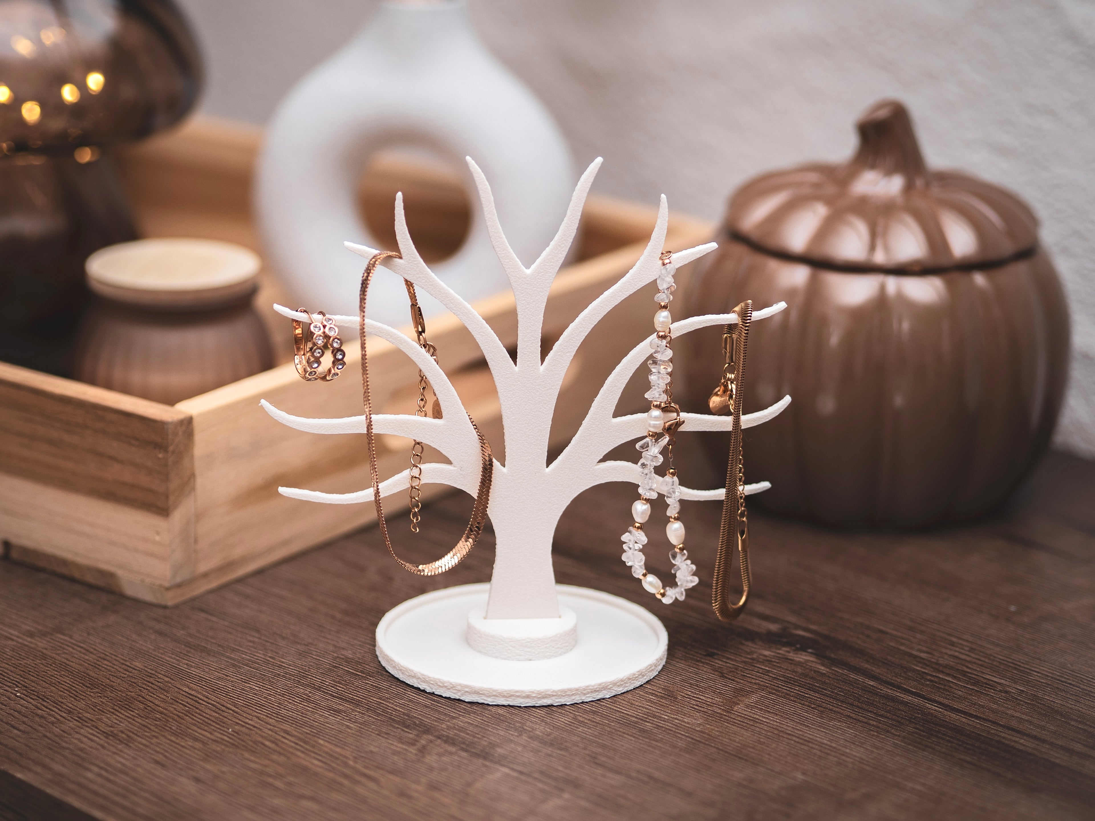 Schmuckständer Baum für Armbänder, Ringe, Earcuffs, Creolen mit Ablage