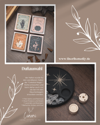 Räucherwerkhalter Set Monstera | 10 cm - iridiumgold weiß mit Bergkristallen und Räucherkegeln | für Kegel & Stäbchen