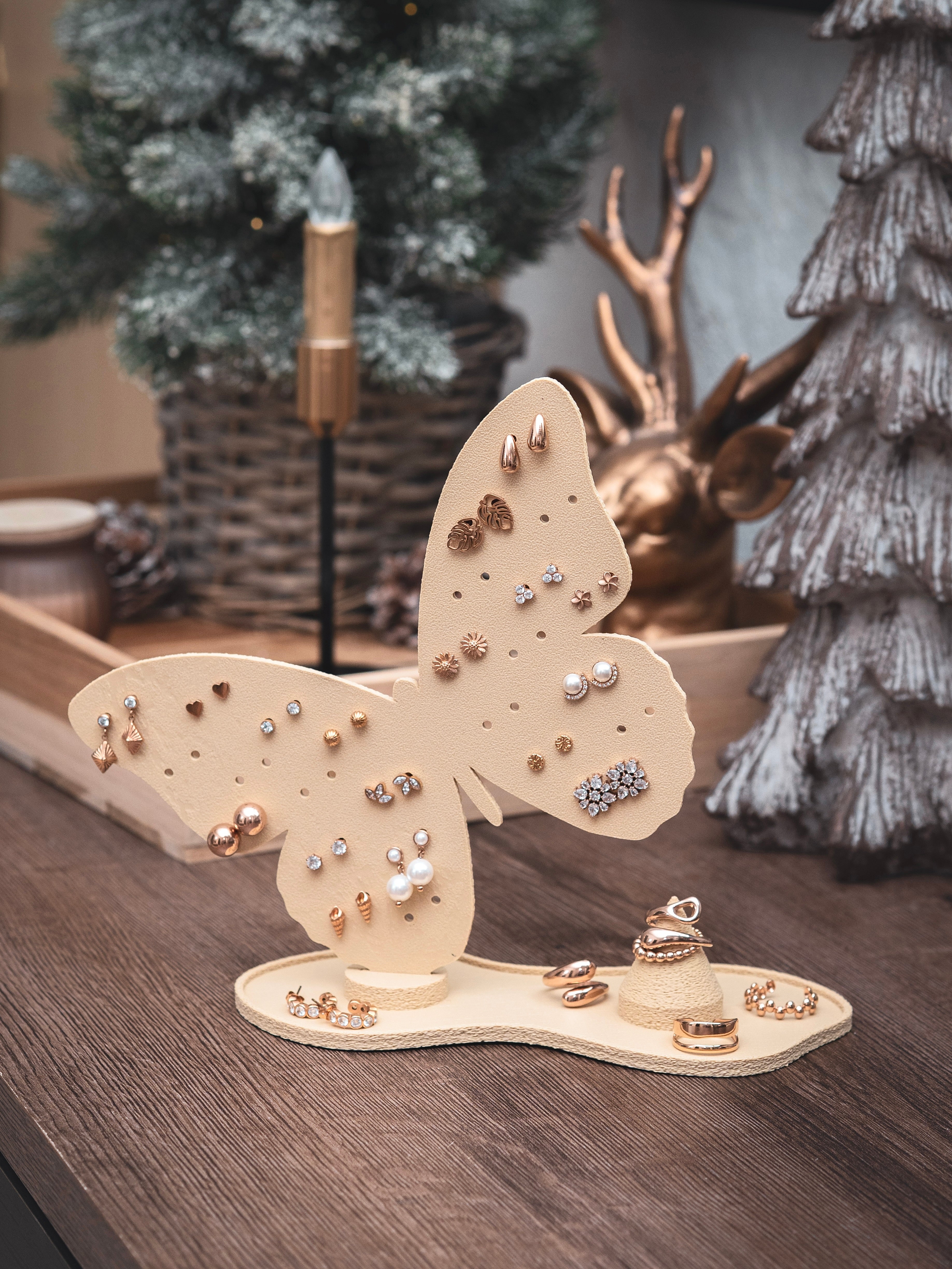 Schmuckständer Schmetterling für Ohrstecker mit Ablage und Ringhalter