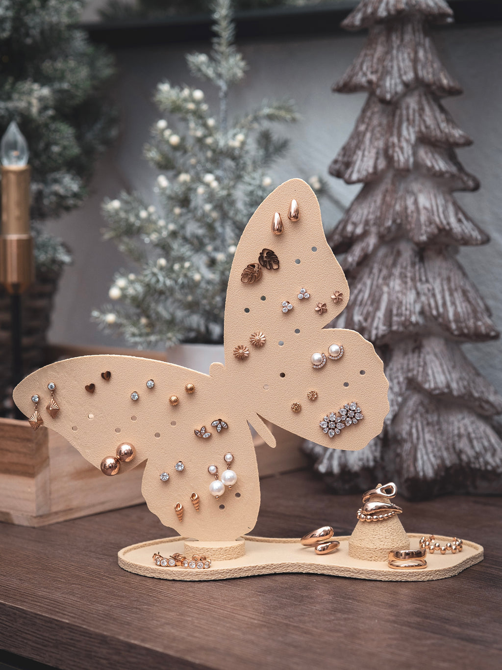 Schmuckständer Schmetterling für Ohrstecker mit Ablage und Ringhalter