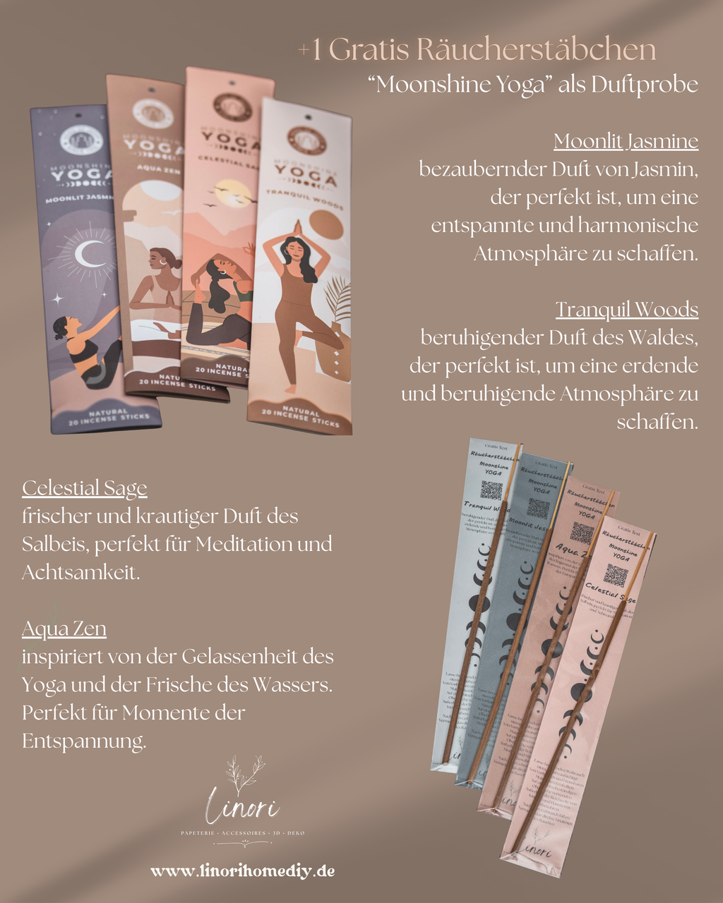 Räucherstäbchen & -kegel Halter Strick | 18 cm - verschiedene Farben | + 1 Gratis Räucherstäbchen