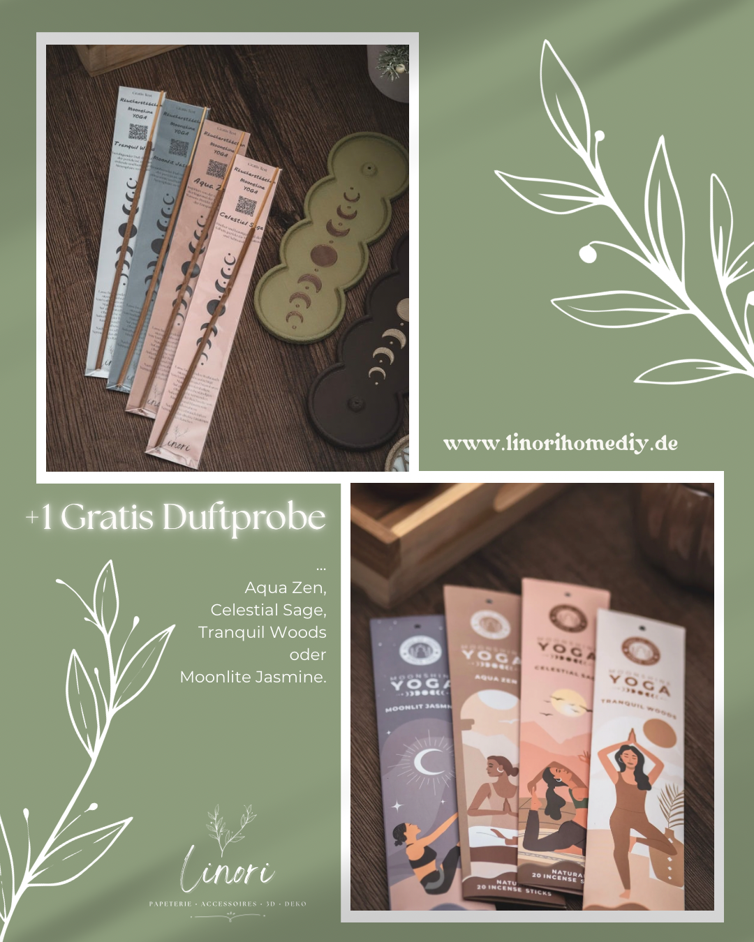 Räucherstäbchen Halter Mondphasen | 16 cm - verschiedene Farben | + 1 Gratis Räucherstäbchen