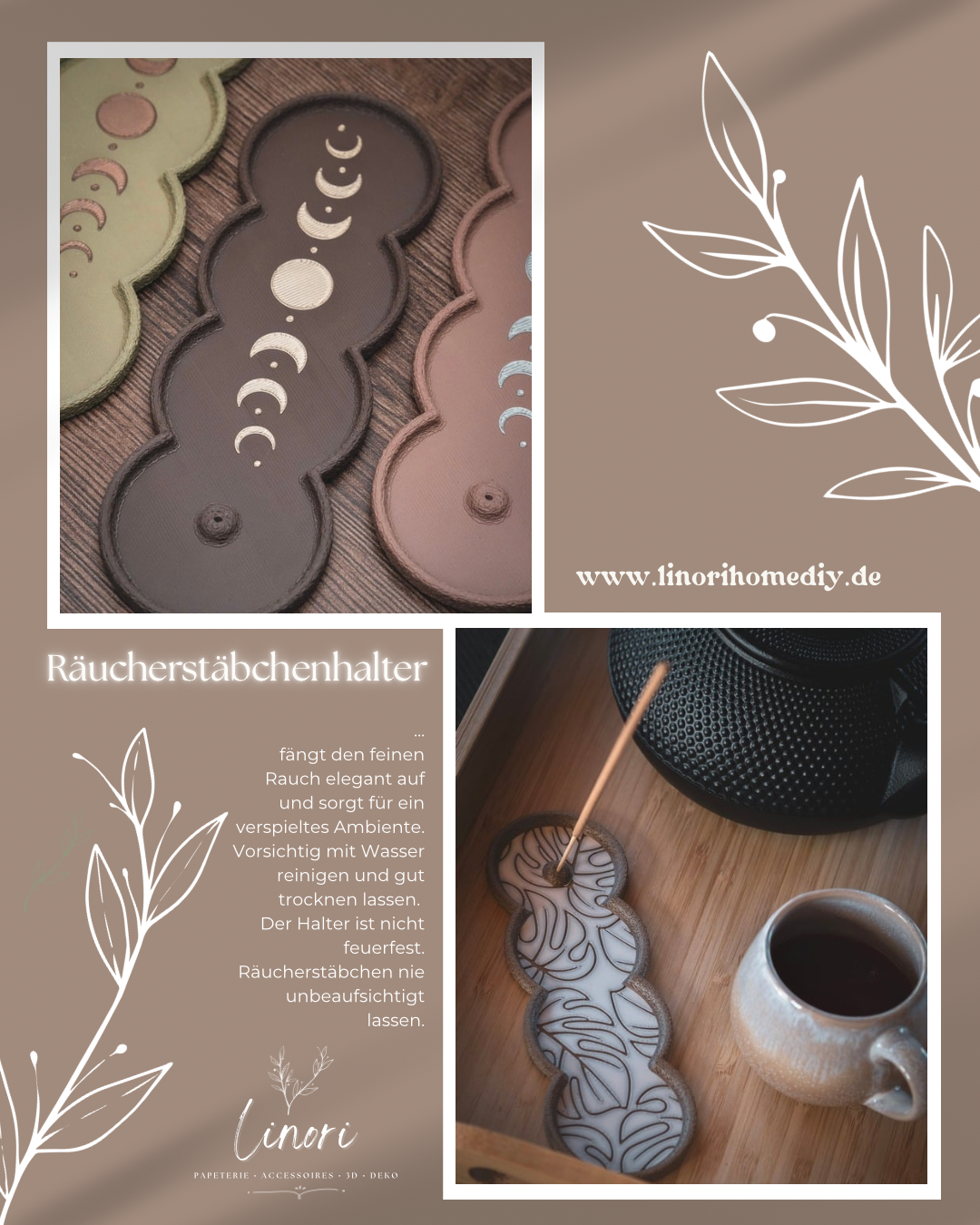 Räucherstäbchen Halter Mondphasen | 16 cm - verschiedene Farben | + 1 Gratis Räucherstäbchen