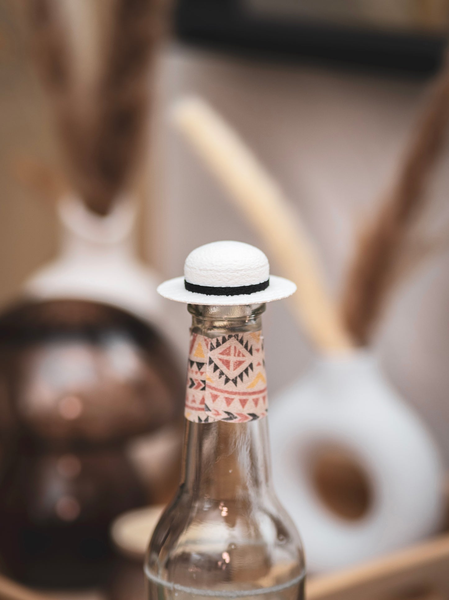 Flaschendeckel Sommerhut für Bier, Limo & kl. Sektflaschen | weiß