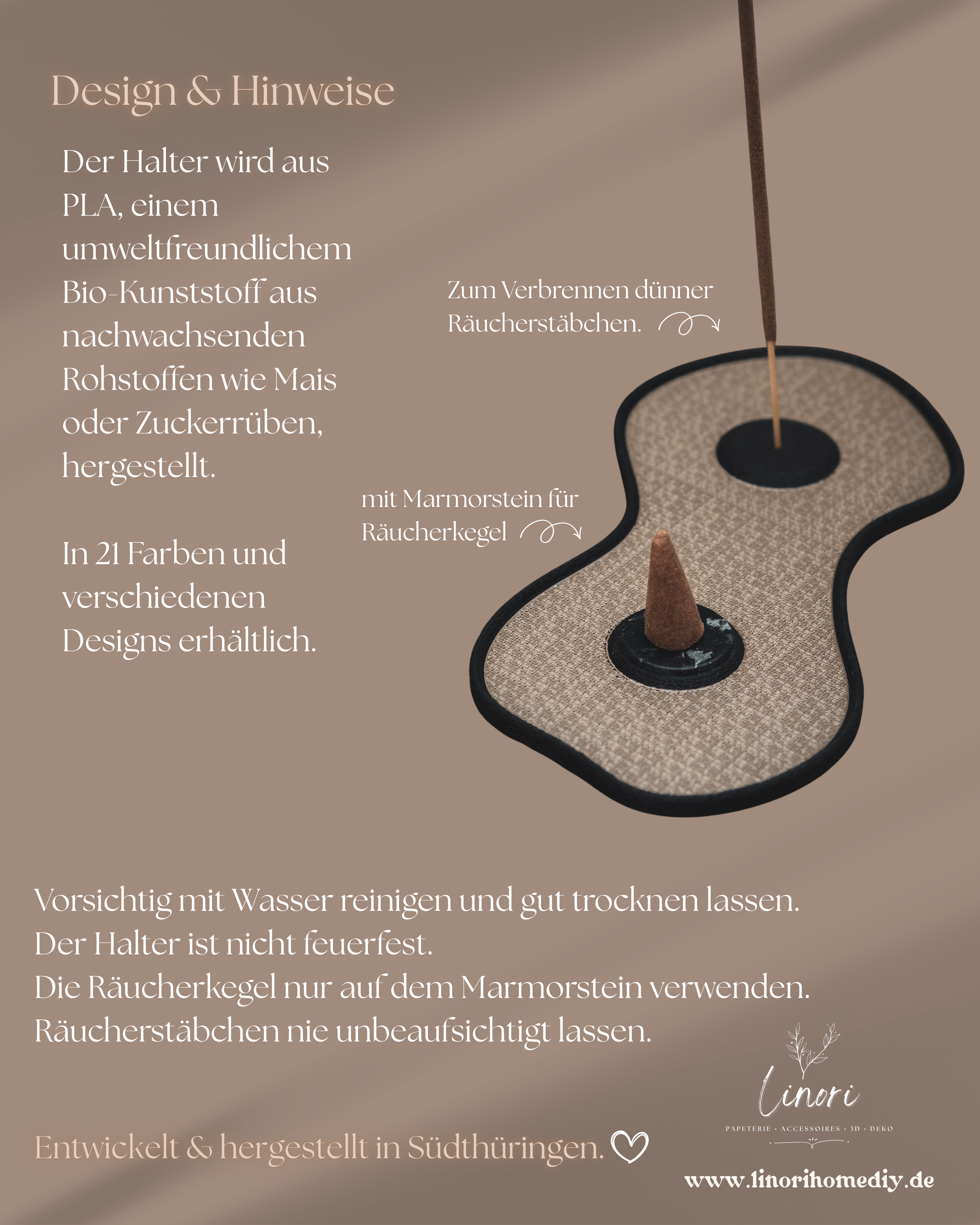 Räucherstäbchen & -kegel Halter Leo | 18 cm - verschiedene Farben | + 1 Gratis Räucherstäbchen