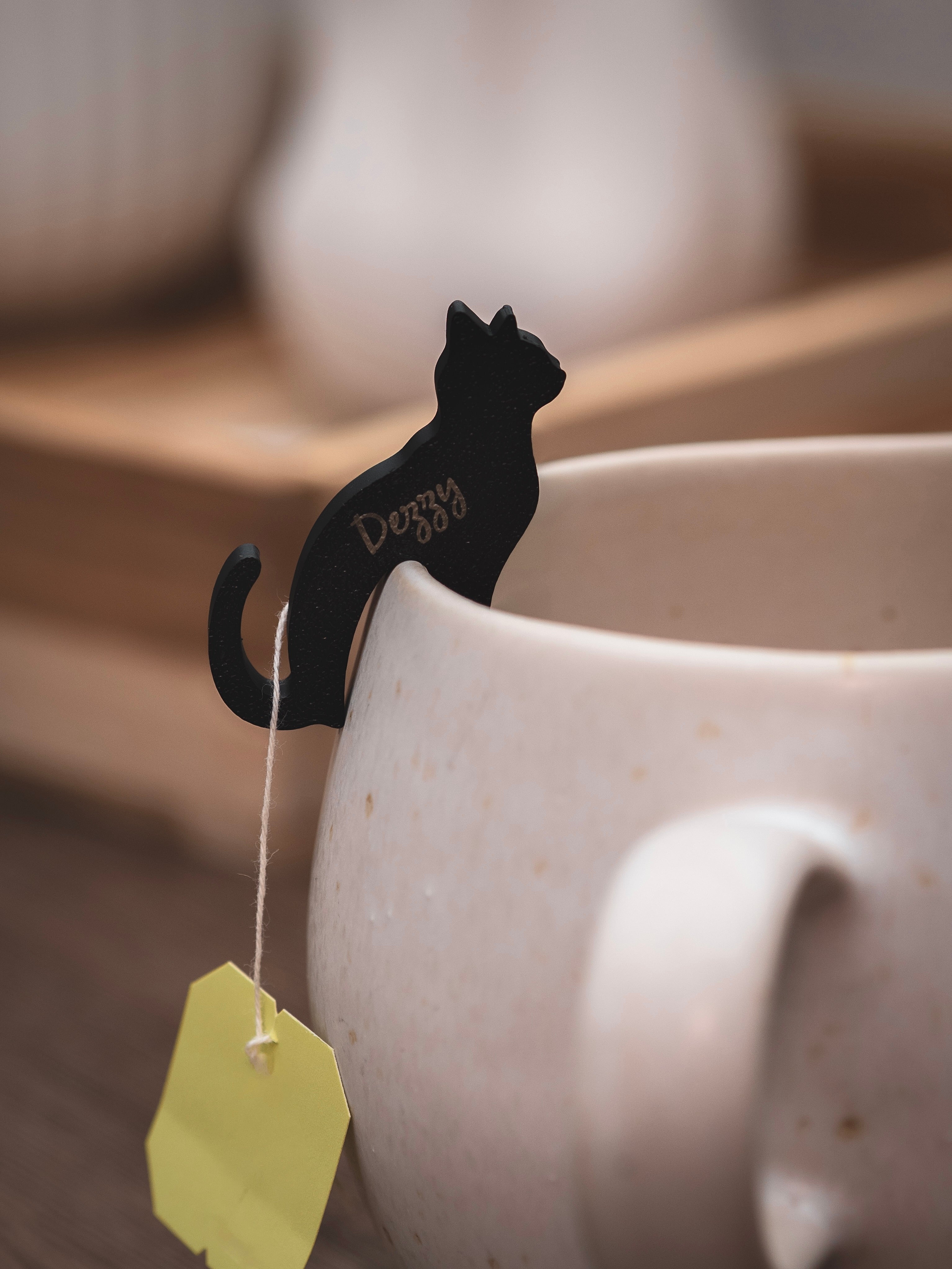 Teebeutelhalter Katze oder Hund in schwarz | personalisierbar